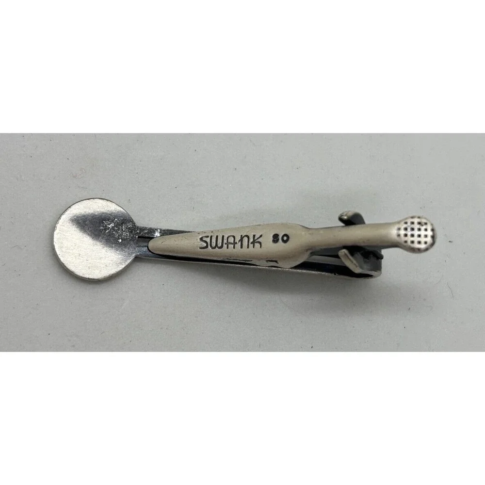 Tie Bar Tack Pin in Silver Tone with‎ Fleur de Lis Signed Swank Vintage
